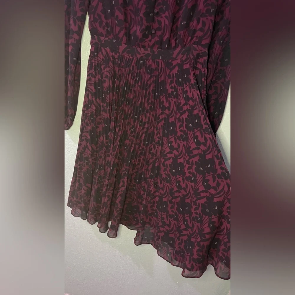 Ann Taylor Burgundy and Black Floral Long Sleeve Dress